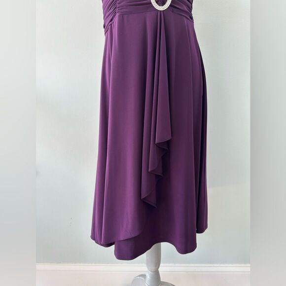 R&M Richards Midi Formal Dark Purple Short-Sleeve Faux Wrap Dress Womens Size 10 - Picture 6 of 12